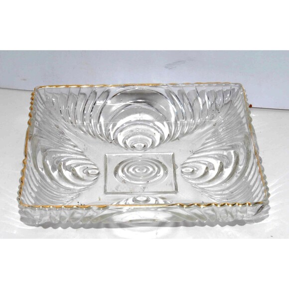 Vintage Optic Circle Square Clear Glass Dish Nice 5" - Picture 1 of 3